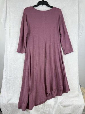 Garnet Hill Dress Small Knit Cotton Stretch Midi Fit Flare Asymmetrical Hem