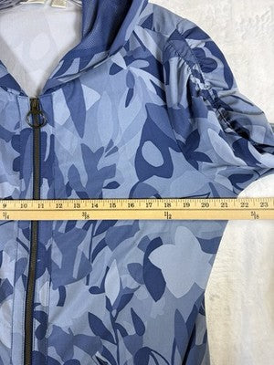 Chicos Zenergy Jacket Size 2 Blue Windbreaker Hooded Full Zip Lightweight Large