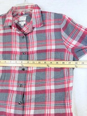 J Crew Flannel Shirt Women Small Gray Plaid Perfect Fit Button Up Top Long