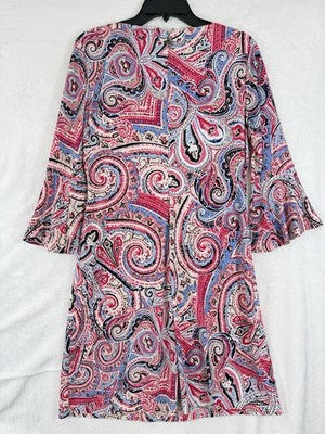Tommy Hilfiger Dress 8 Bell Sleeve Shear Red Blue Paisley Print Womens