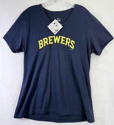 Milwaukee Brewers Christian Yelich 22 Shirt XL Womens Navy Blue Majestic New NWT