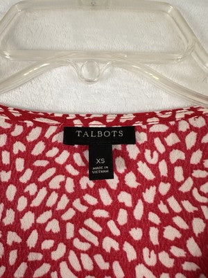 Talbots XS Blouse Wrap Top Long Sleeve Red White Print Lightweight Viscose