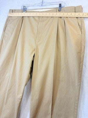 LL Bean Double L Chinos 46x30 Pants Tan Mens Natural Fit Hidden Comfort Pleated