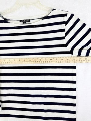 J Crew Top Women Small Boatneck White Navy Blue Striped 3/4 Sleeve 100% Cotton