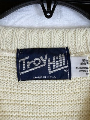 Vintage Ski Sweater Mens Large Made In USA 80s 90s V Neck Ivory Hipster