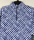 IBKUL Womens Long Sleeve Top Small 1/4 Zip Mock Neck Blue Gingham Check Golf