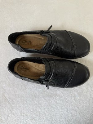 Clarks Womens Shoes 9 Wide Black Leather Cheyn Madi Flats Slip On Loafers 9W