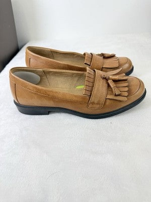 Hotter Shoes Womens 8 US Hamlet Loafers Leather Tassle Slip On Cognac Brown