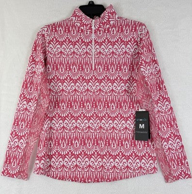 IBKUL Womens Long Sleeve Top Medium 1/4 Zip Mock Neck Pink Barbara Golf
