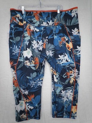 Xersion 3X Leggings Capri High Rise Blue Floral Plus Size Womens Workout New NWT