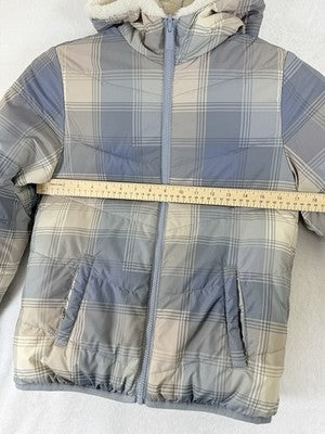 Abercrombie Kids Girls 11/12 Jacket Faux Fur Gray Plaid Plush Fitch Reversible