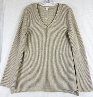 J Jill Sweater Small Wool Blend Beige Long Sleeve V Neck Tops Tunic Womens