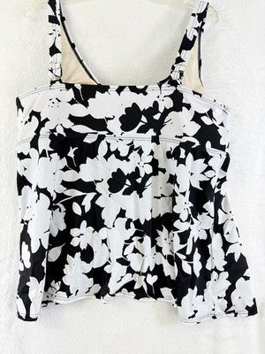 Swimsuits For All 22W Tankini Top Black White Floral Print Flowy Swim Womens 22