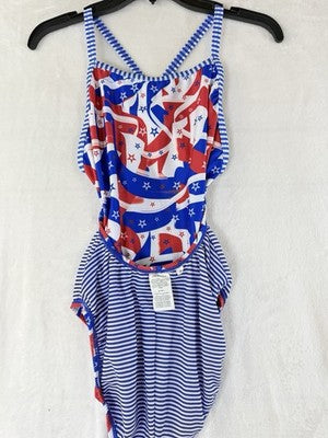 Dolfin Uglies 38 One Piece Swimsuit Red White Blue Womens USA NWOT