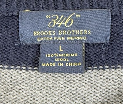Brooks Brothers Sweater Large Men’s Merino Wool Crew Neck Navy Blue Striped