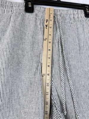 J Crew Linen Pants 16 Black White Striped Pull On Womens