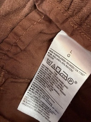 Banana Republic Wide Leg Crop Pants Large Linen Blend Cropped Brown Pull On
