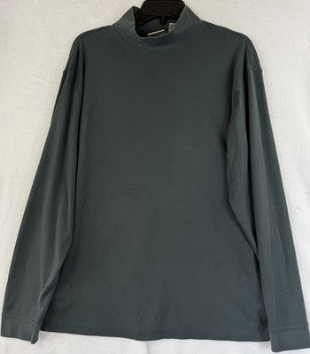LL Bean Mock Neck Shirt Large Long Sleeve Knit Green Cotton Reg Item ID 0 KV61