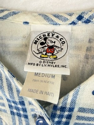 Vintage Mickey Co Shirt Womens Flannel Blue Mickey Mouse Long Sleeve