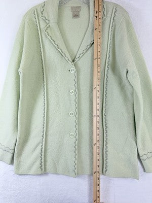 Sigrid Olsen Cardigan Sweater Medium 100% Wool Jacket Blazer Green Button Womens
