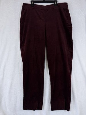 Talbots Velveteen Pants 10 Curvy Burgundy Side Zip Women’s