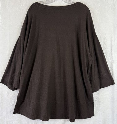J Jill XL Top Pure Jill Hemp Cotton Knit Seamed Tunic Brown 3/4 Sleeve Womens