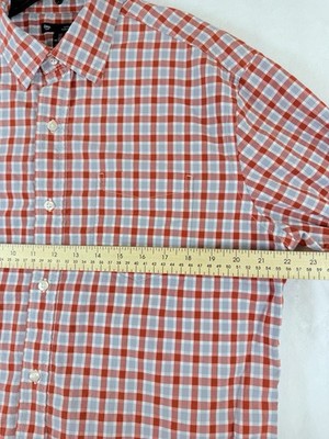Gap Classic Fit Shirt Large Red Blue Check Poplin Button Down Mens Long Sleeve