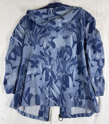 Chicos Zenergy Jacket Size 2 Blue Windbreaker Hooded Full Zip Lightweight Large