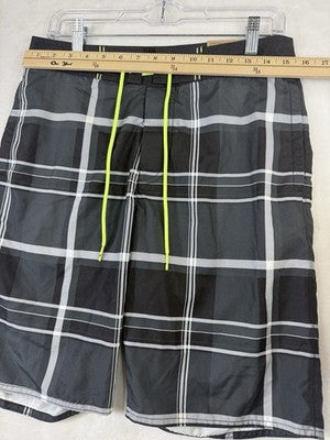 American Eagle Board Shorts Mens Small Black Plaid Swim Trunks New