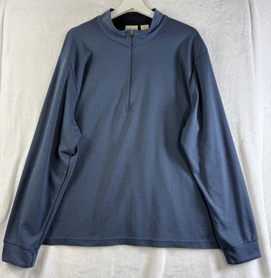LL Bean 1/4 Zip Pullover Mens XL Blue Mock Neck Long Sleeve