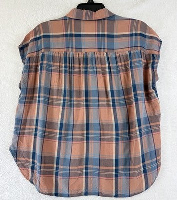 LOFT Womens Tops Large Sleeveless Shirt Plaid Button Up Lightweight Pink Blue