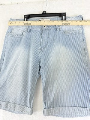 Levis Jean Shorts Women 12 Denim Light Blue White Striped 11” Bermuda Roll Hem