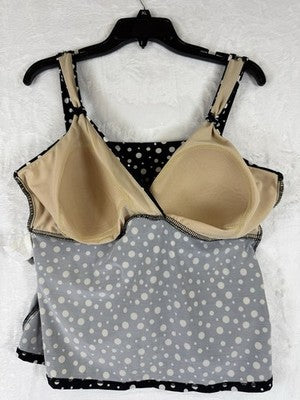 Miraclesuit Tankini Top 18W Black Polka Dots Tiered Swim Swimwear Swimsuit Women