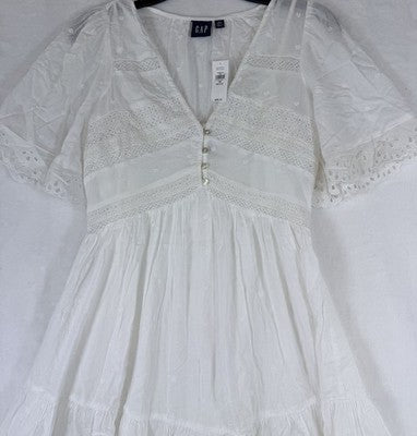 Gap Mini Dress XS Petite Women Flutter Sleeve Eyelet White Cotton Short New NWT