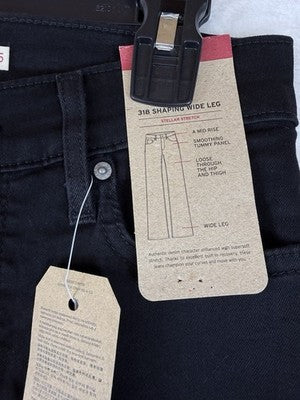 Levis 318 Shaping Wide Leg Jeans 25 Womens Black 25x30 Levi’s New NWT