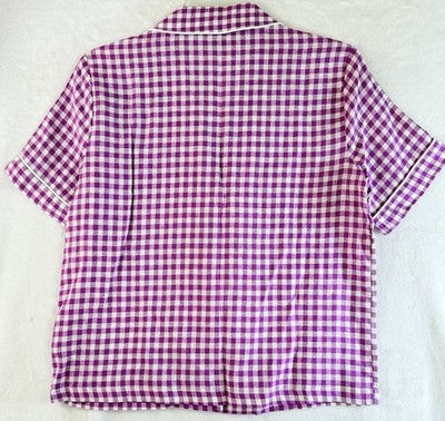 Gap Linen Blend PJ Shirt XS Women Pink Gingham Short Sleeve Top New NWT