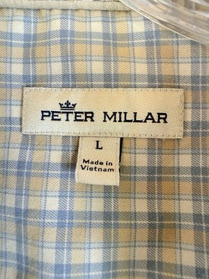 Peter Millar Large Button Down Shirt Blue Plaid Long Sleeve