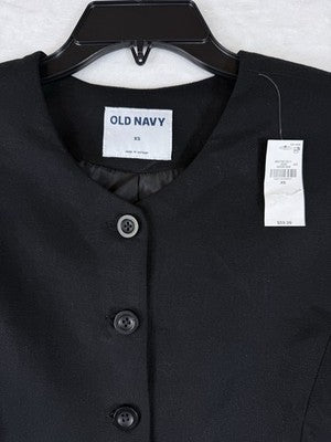 Old Navy Linen Blazer Women XS Black Collarless Button Front Suit Jacket New