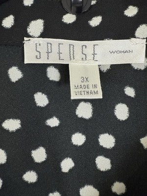 Spense Tops 3X Womens Black White Polka Dot Blouse Gold Button Up Long Sleeve