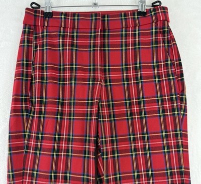 J Crew Kelsey Pant 4 Red Tartan Plaid Flare Pants Womens