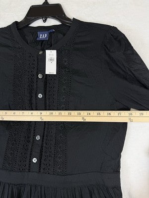 Gap Lace Trim Mini Dress Medium Fit & Flare Women Black 3/4 Sleeve Boho New