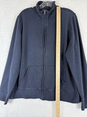 LL Bean Cozy Sweatshirt XL Navy Blue Full Zip Jacket Mock Neck Womens