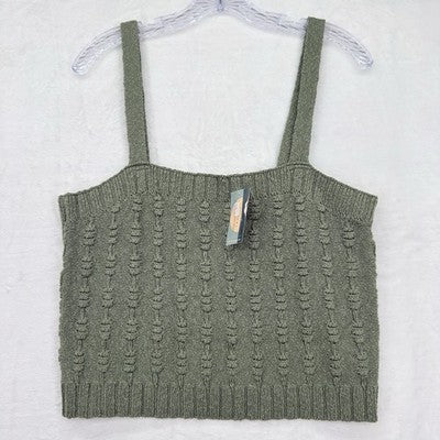 Uncharted Threads Womens XL Green Textured Knit Cami Sweater Crop Top Boho New