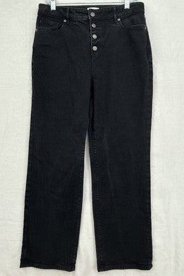 Ann Taylor Loft Jeans 10 Curvy High Rise Straight Leg Button Fly Black Denim Won