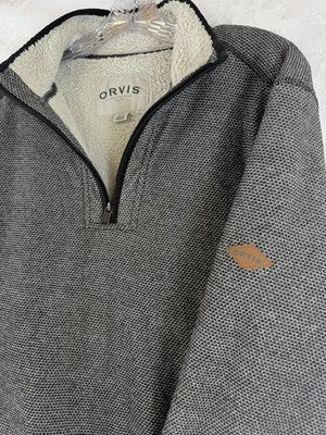 Orvis Mens Medium 1/4 Zip Pullover Gray Sherpa Fleece Lined Long Sleeve Shirt