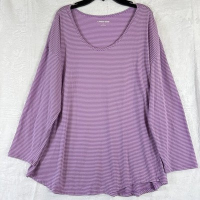 Lands End Womens Tops Large Purple Stripe 3/4 Sleeve Tee T Shirt Cotton Modal