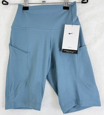 Nike One Biker Shorts XS Womens Blue High Waisted 8" Pockets New NWT