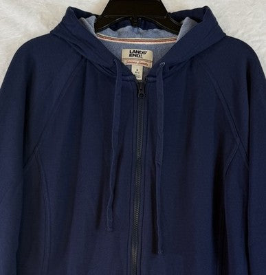 Lands End Serious Sweats Women Medium Hoodie Navy Blue Sweatshirt Full