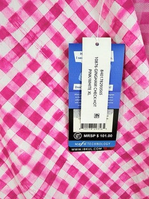 IBKUL Womens Long Sleeve Top XL 1/4 Zip Mock Neck Pink Gingham Check Print Golf