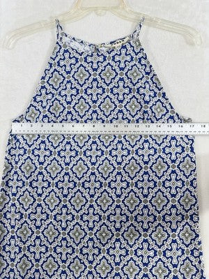 Boden Dress 6 Maxi Sleeveless Blue White Geometric Print 100% Cotton Womens